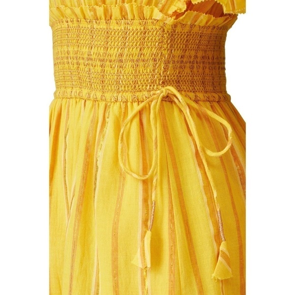 SAYLOR Metallic Stripe Flutter Sleeve V-Neck Smocked Waist Ruffle Hem Dress M - Picture 6 of 8